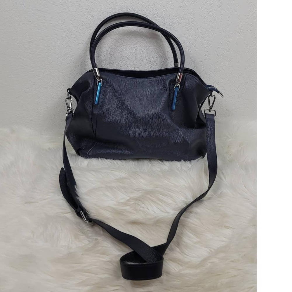 Heshe Genuine Black Leather Handbag With Detachable Strap - Picture 2 of 8